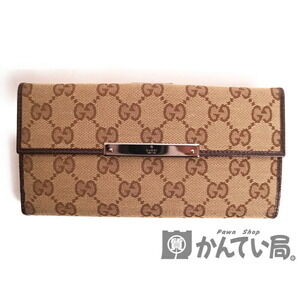 Gucci Double hook Long Wallet Canvas Leather Brown